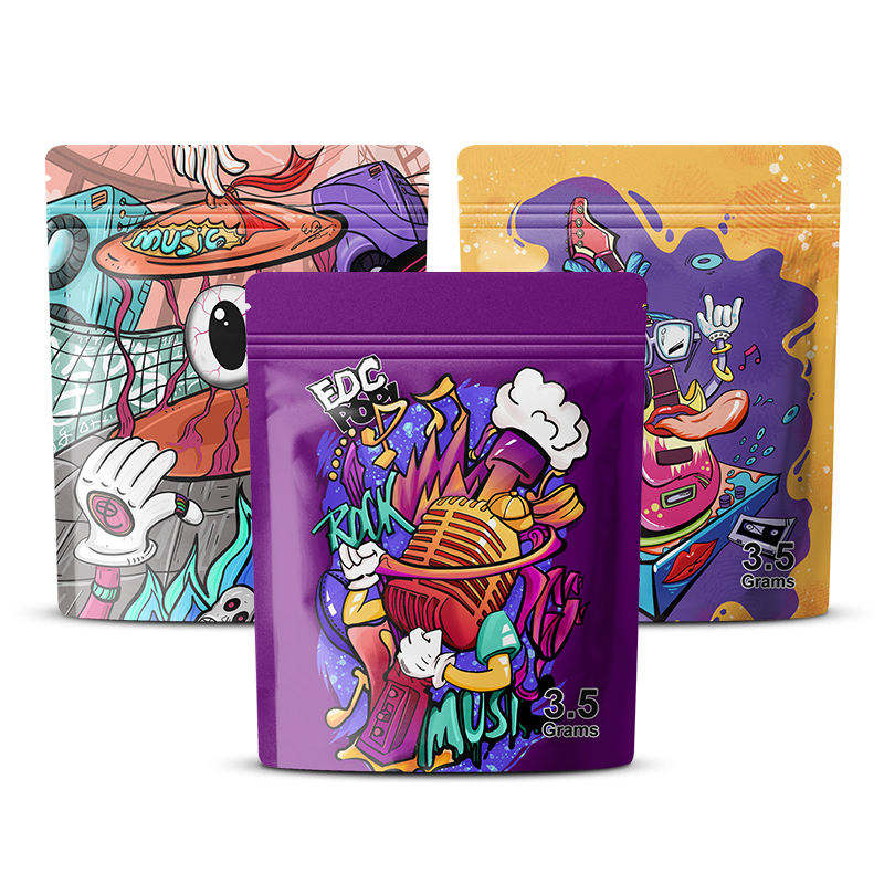 Packaging Die Cut Heat Seal Resealable Stand up Pouch Food Printed 3.5G Pouches Aluminum Plastic Ziplock Custom Mylar