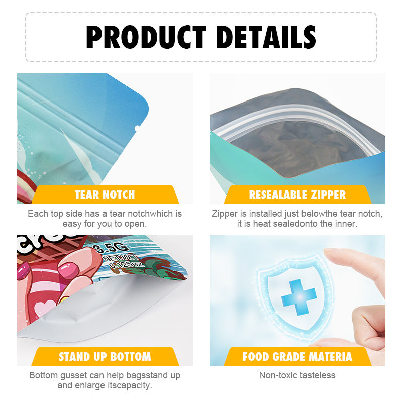 Custom Die Cut Mylar Bags 1G 3.5G Soft Touch Unique Special Candy Aluminum Plastic Gravure Printing for Chewing Gum Smell Proof