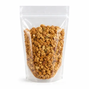 clear recyclable PE snack pouch with granola