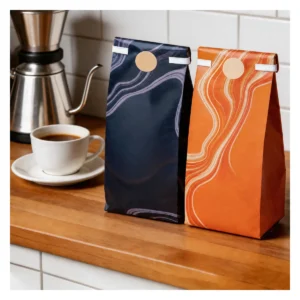 compostable flat bottom coffee bags with tin tie and valve