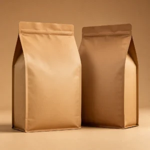 Two unbranded flat bottom pet food bags with resealable zippers