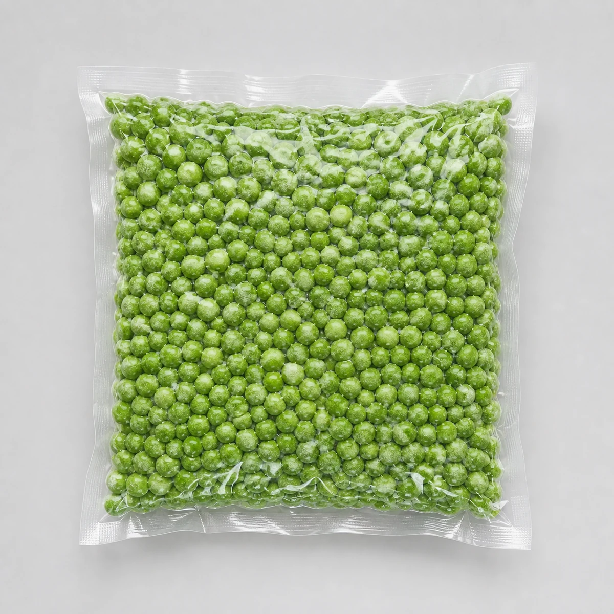 clear recyclable PE vacuum pouch with frozen peas