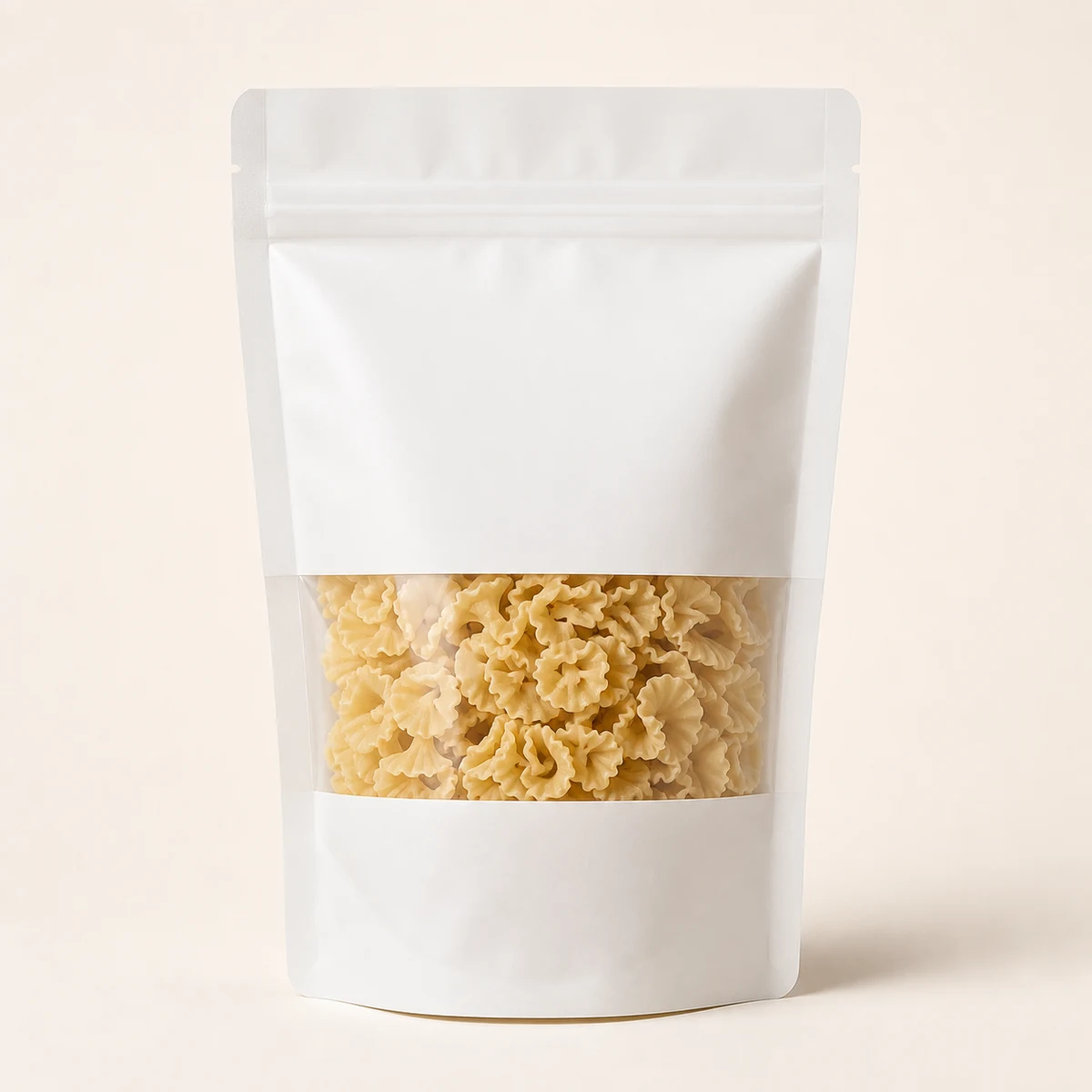 clear-window all-PE pouch for dry pasta