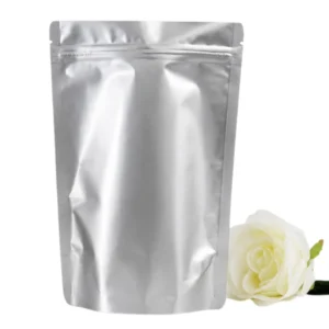 Custom matte silver stand-up pouch with no window and resealable zipper for coffee and tea