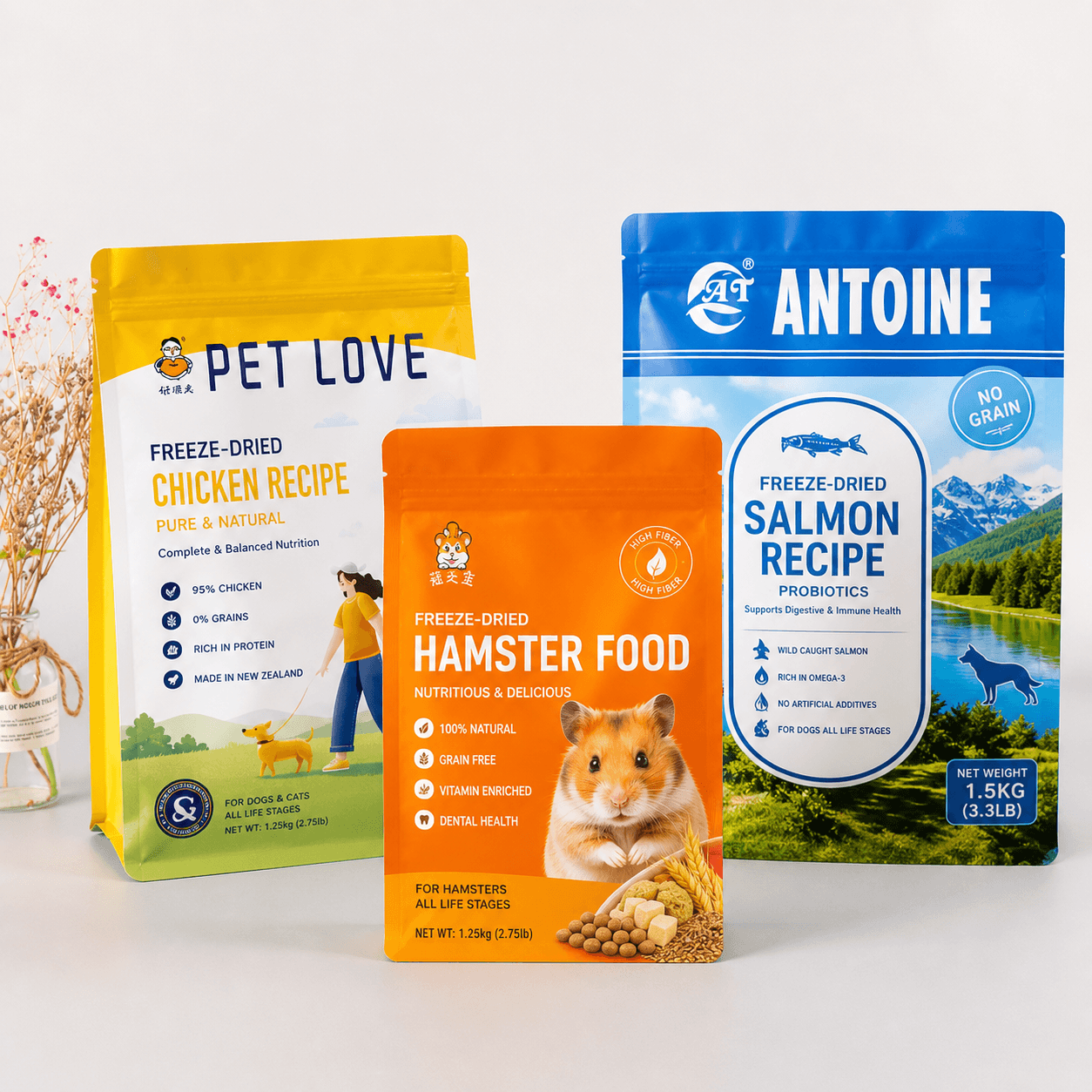 8 Side Seal Zipper Mouse Food Bags | Custom Small Animal Food Packaging